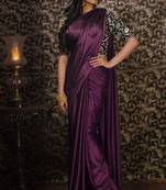Purple plain silk saree with blouse