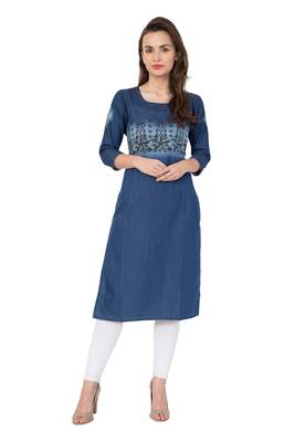 Blue printed cotton kurtas and kurtis 1