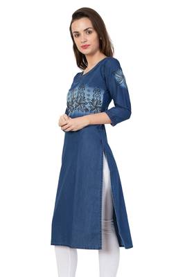 Blue printed cotton kurtas and kurtis 4