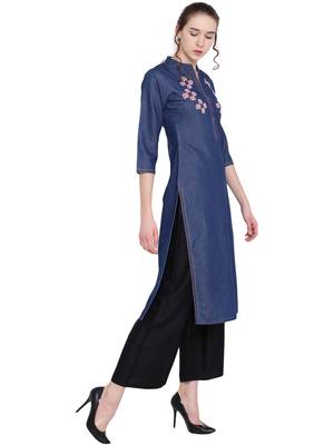 Blue embroidered cotton kurtas and kurtis 4