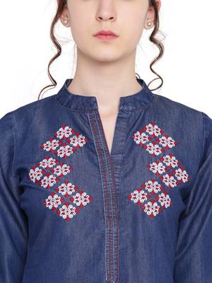 Blue embroidered cotton kurtas and kurtis 5