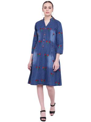 Blue embroidered cotton kurtas and kurtis 1