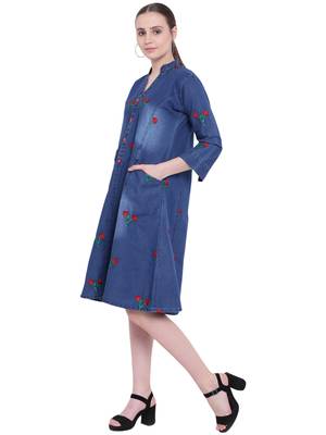 Blue embroidered cotton kurtas and kurtis 2
