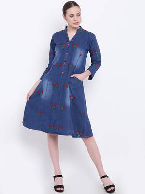 Blue embroidered cotton kurtas and kurtis 3
