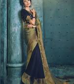 Olive embroidered silk saree with blouse