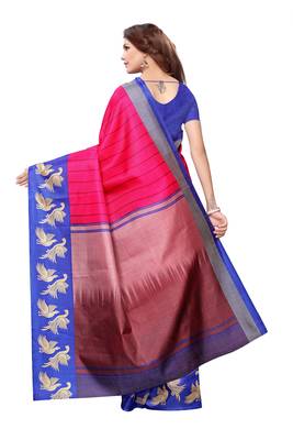 Pink printed art silk saree with blouse 3