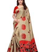 Chiku Printed Art Silk Saree With Blouse