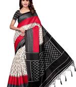 Black printed art silk saree with blouse