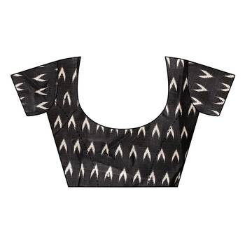 Black printed art silk saree with blouse 4