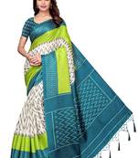 Dark Aqua Blue Printed Art Silk Saree With Blouse