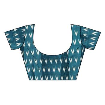 Dark Aqua Blue Printed Art Silk Saree With Blouse 4