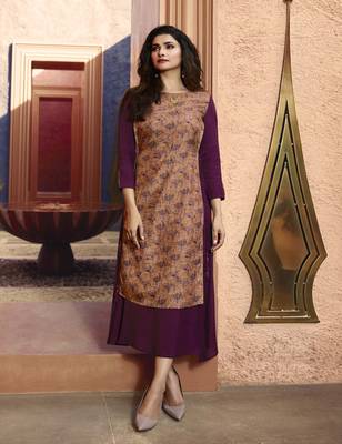 Peach Printed Silk Kurtis 1