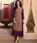 Peach Printed Silk Kurtis