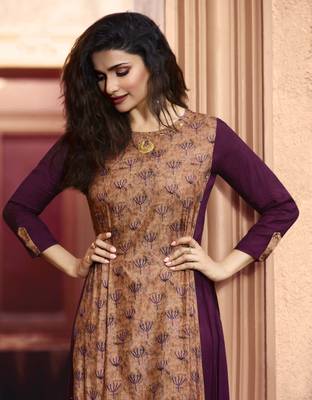 Peach Printed Silk Kurtis 2
