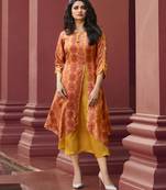 Yellow Printed Silk Kurtis