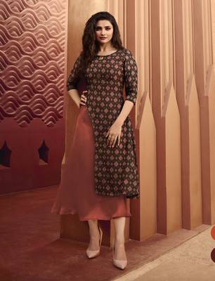 Coffee Printed Silk Kurtis 1