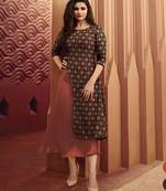 Coffee Printed Silk Kurtis