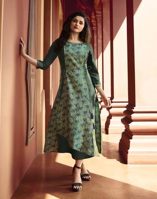 Light Green Printed Silk Kurtis 1