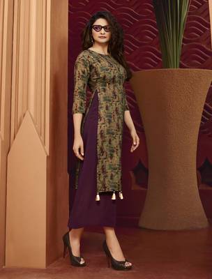 Wine Printed Silk Kurtis 1