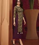 Wine Printed Silk Kurtis