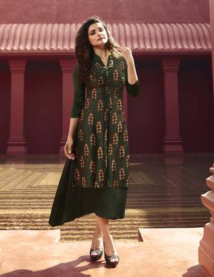 Green Printed Silk Kurtis 1