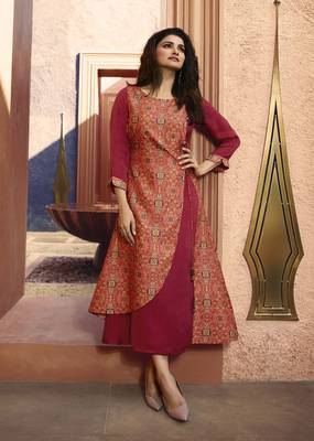 Pink Printed Silk Kurtis 1