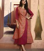 Pink Printed Silk Kurtis
