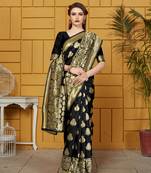 Black Woven Silk Saree With Blouse