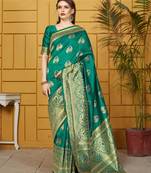 Light teal woven silk saree with blouse