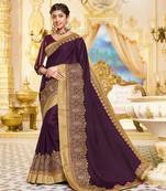 Wine embroidered satin saree with blouse