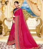 Rani Pink Embroidered Satin Saree With Blouse