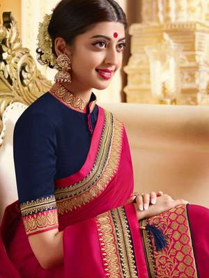 Rani Pink Embroidered Satin Saree With Blouse 2