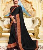 Black embroidered satin saree with blouse