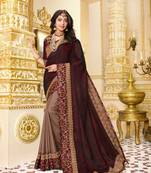 Maroon embroidered satin saree with blouse
