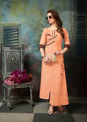 Apricot embroidered cotton embroidered-kurtis 1
