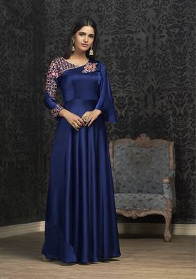 Blue embroidered georgette embroidered-kurtis 1