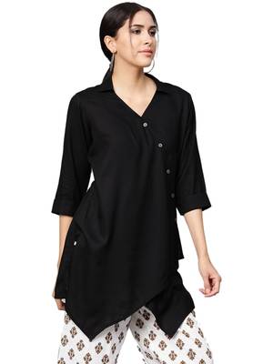 Shree Women Black Rayon Solid Tunic 1