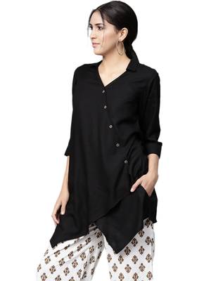 Shree Women Black Rayon Solid Tunic 3