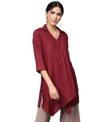 Shree Women Maroon Rayon Solid Tunic 1