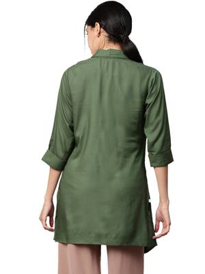 Shree Women Bottle Green Rayon Solid Tunic 2