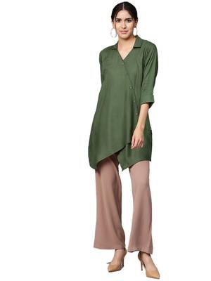 Shree Women Bottle Green Rayon Solid Tunic 4