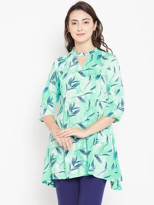 Shree Women Teal Rayon Printed Tunic 1