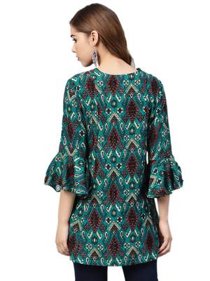 Shree Women Teal Rayon Ikat Tunic 2