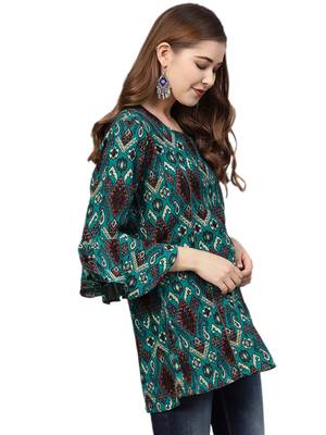 Shree Women Teal Rayon Ikat Tunic 3