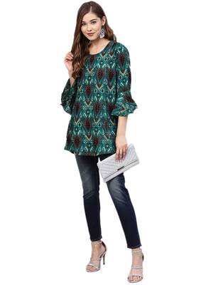 Shree Women Teal Rayon Ikat Tunic 4