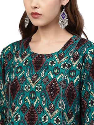 Shree Women Teal Rayon Ikat Tunic 5