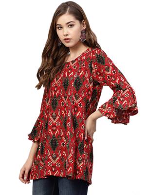 Shree Women Red Rayon Ikat Tunic 4