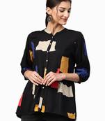 Shree Women Black Rayon  Abstract Tunic