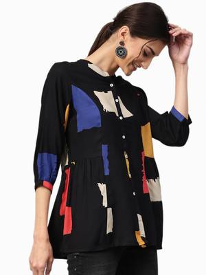Shree Women Black Rayon  Abstract Tunic 3