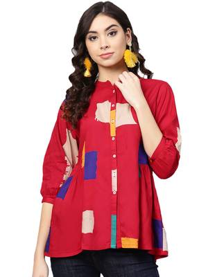 Shree Women Red Rayon  Abstract Tunic 1
